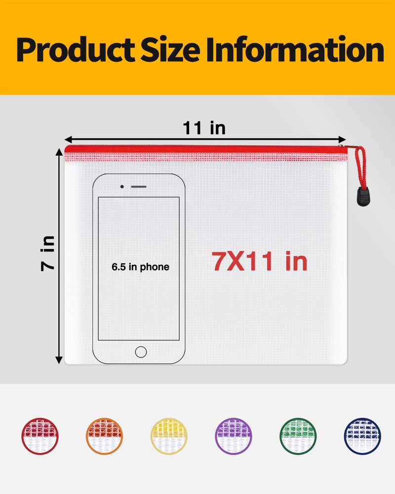 SUNEE Plastic Mesh Zipper Pouch 7.8x10.8 in (6 Colors, 12 Packs), Small Water-Resistant Zip Bag for School Office Supplies, Pencil Organizing Storage - Image 2